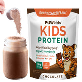 POWkids chocolate protein shake bottle shows kid-friendly nutrition for active afternoons.