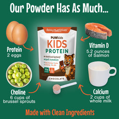 POWkids chocolate shake glass with milk demonstrates easy post-activity protein for kids.
