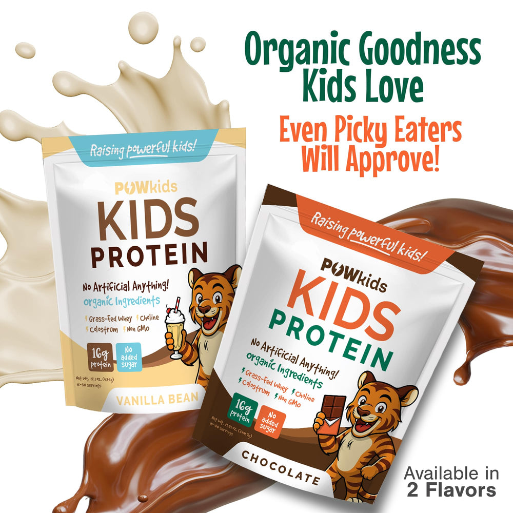 POWkids organic cocoa focus image emphasizes natural taste kids love.