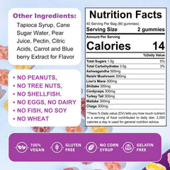 Organic functional mushroom gummies packaging and ingredients