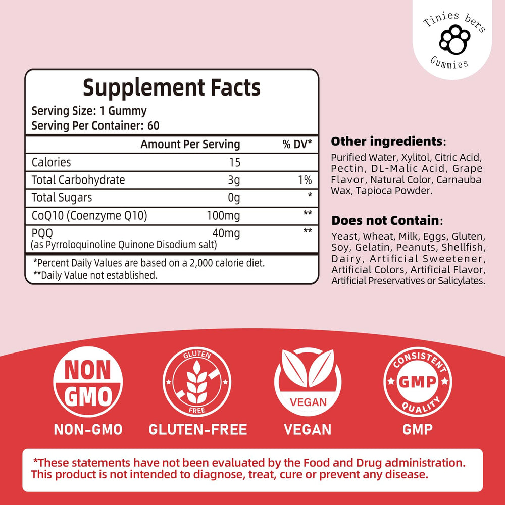 Close-up of grape-flavored PQQ and CoQ10 gummies