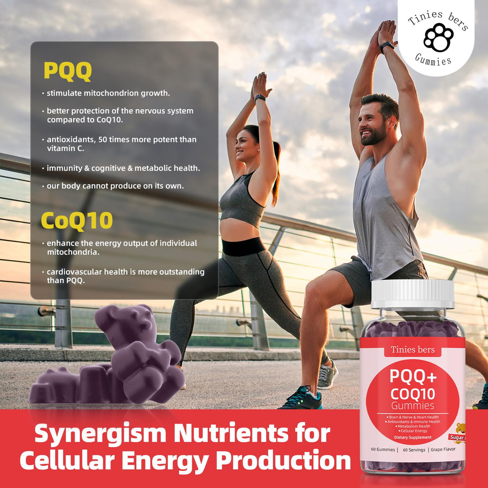 Nutrition facts showing PQQ 40 mg and CoQ10 100 mg per serving