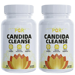 PQR Candida Cleanse bottle front showing natural gut balance support for daily use
