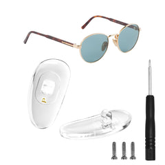 Prada screw-in nose pads 14.5mm with gold logo, front view