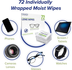 Close-up of pre-moistened lens wipes