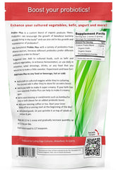 Usage ideas showing Prebio Plus mixed into smoothies, coffee, yogurt, kefir, or fermented foods