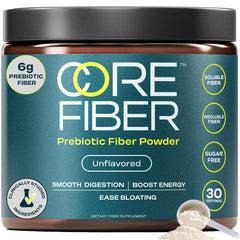 Container of unflavored prebiotic fiber powder with scoop
