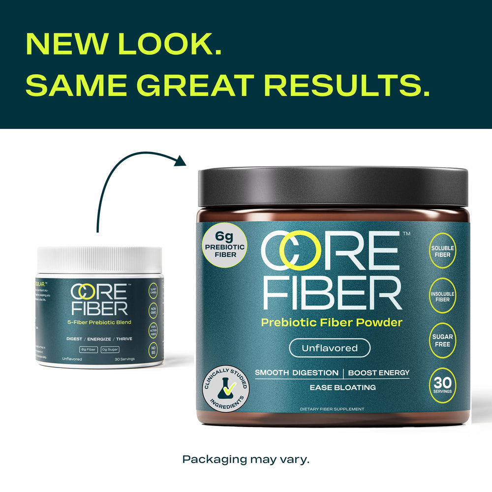 Bottle of prebiotic fiber supplement on a shelf