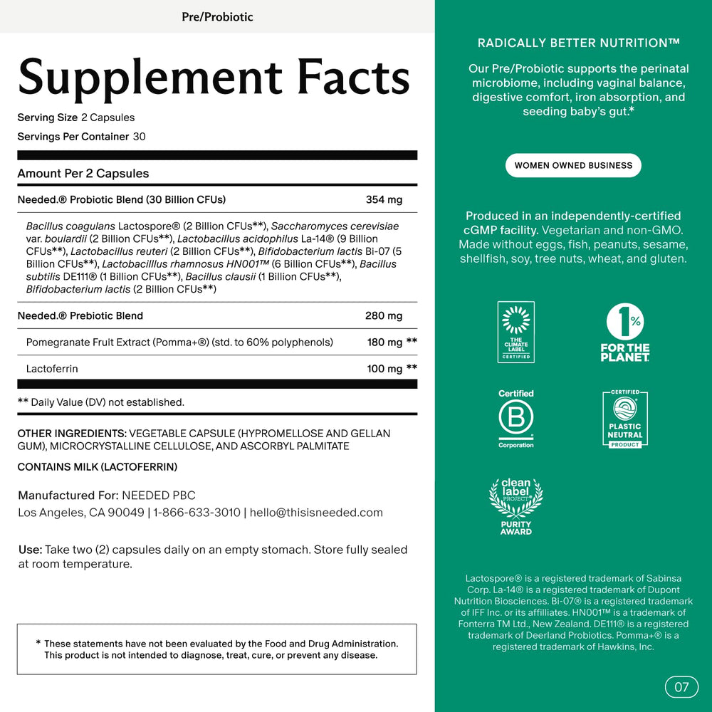 Close-up of capsules showing probiotic blend for mom and baby