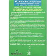 Nutrition information label for Pregnacare Breast-Feeding 84 Tablets