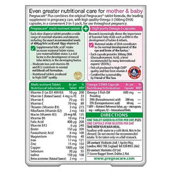 Close-up of Pregnacare Plus Omega-3-56 ingredients showing folic acid and DHA capsules