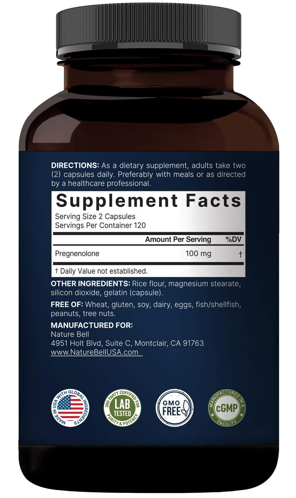 Packaging information panel for pregnenolone 100mg