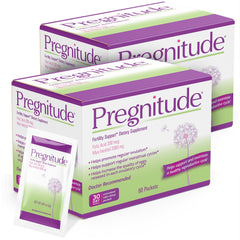 Pregnitude front packaging showing box and packet benefits