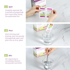Pregnitude dissolving in water, brand shown with convenient daily use