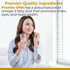 Packaging for Premier DHA vegan algae omega-3 supplement