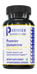 Premier Glutamine bottle label with Premier Research Labs branding
