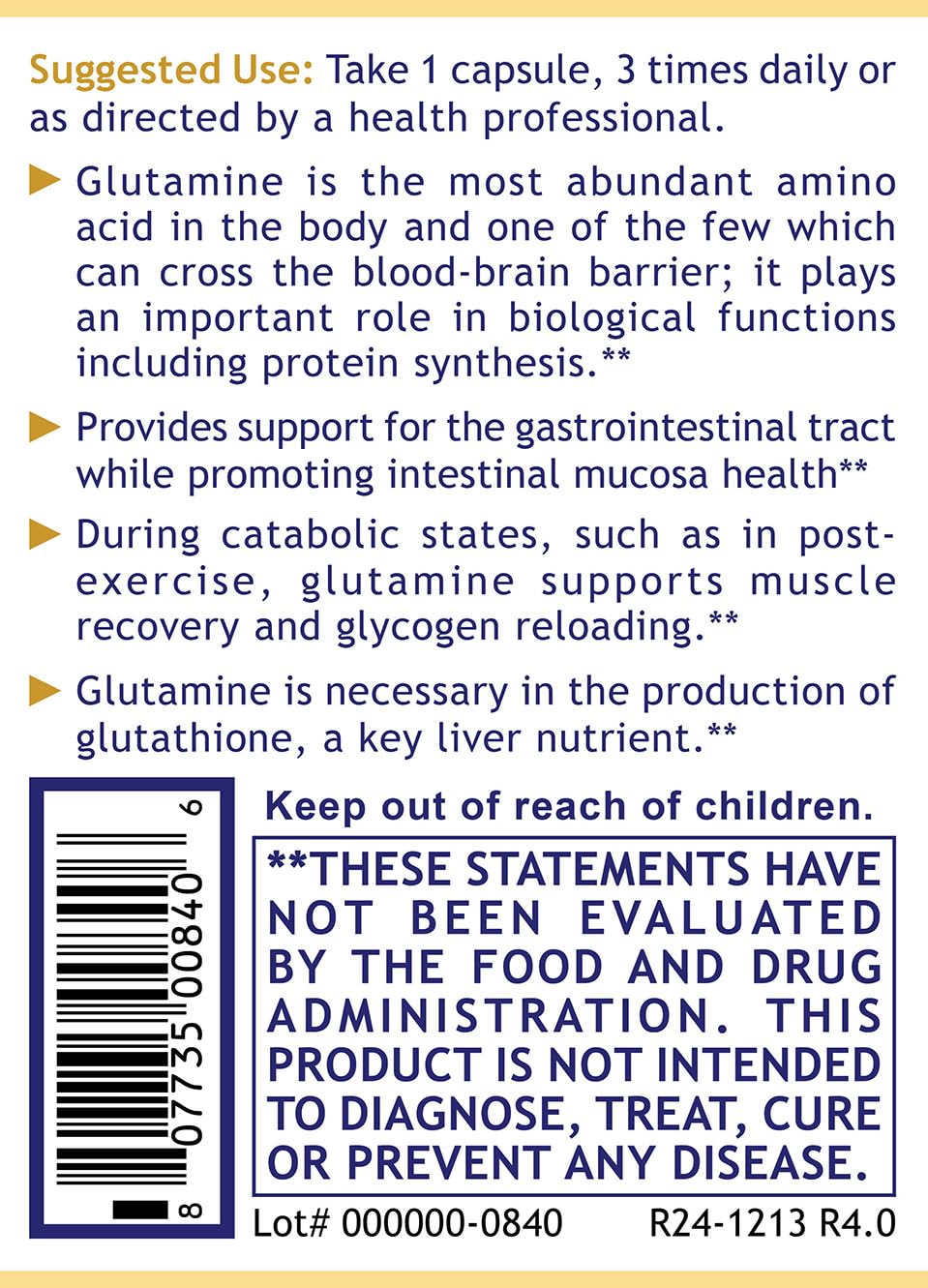 Front view of Premier Glutamine 100 caps bottle