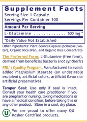 Back label showing dosage and ingredients of Premier Glutamine