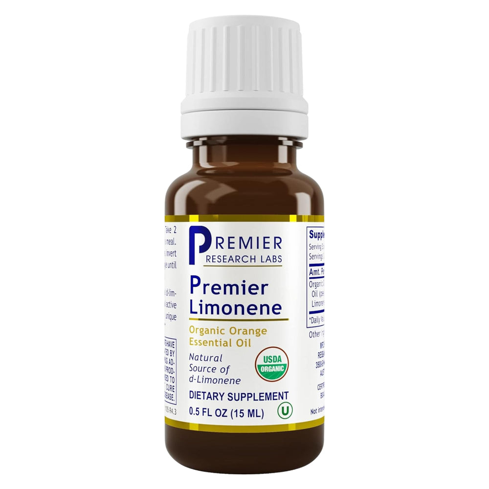 Premier Limonene bottle close-up shows pure orange oil for easy supplementation