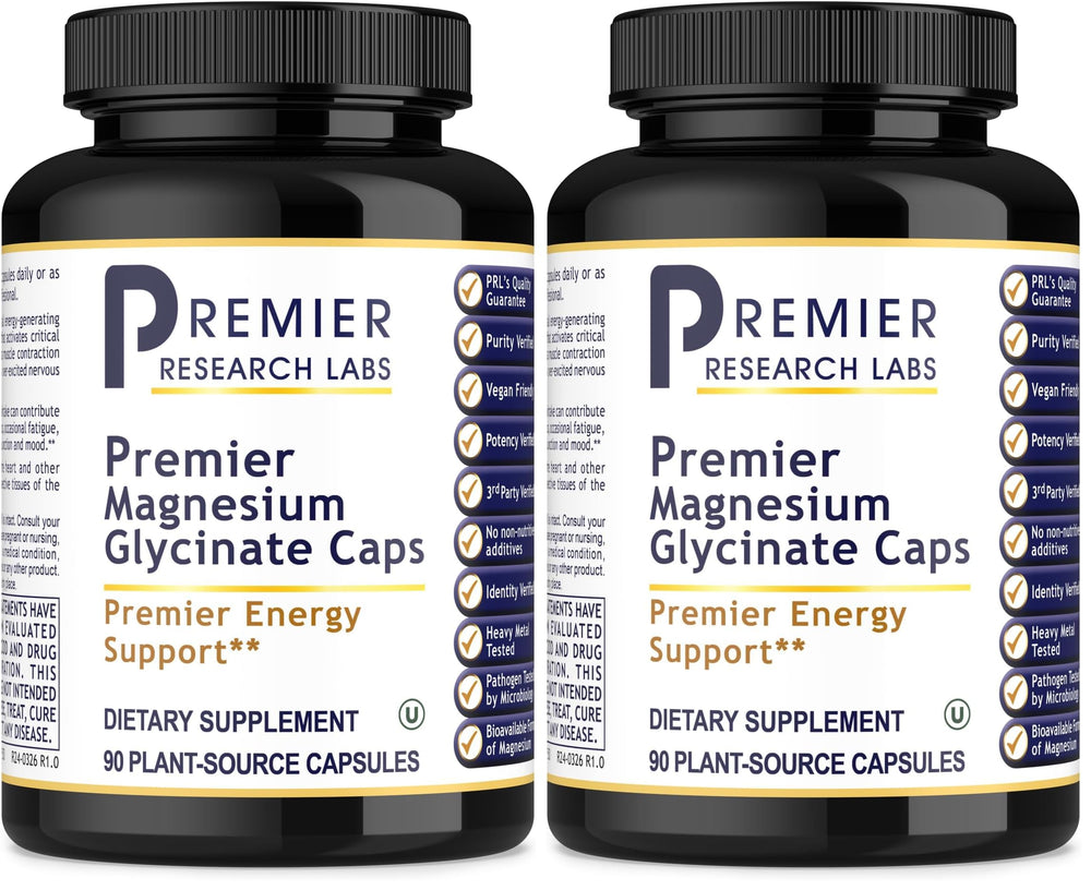 Front view of Premier Research Labs Magnesium Glycinate bottle, two-pack
