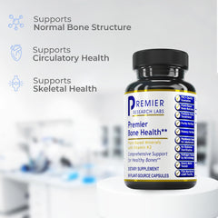 Packaging shows easy daily use and dosage directions for Premier Bone Health.