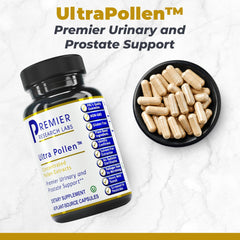 Close-up of UltraPollen bottle and ingredients