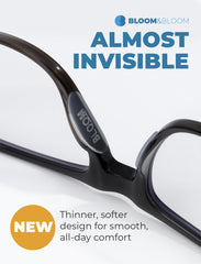 Nose pads on plastic frames showing discreet profile