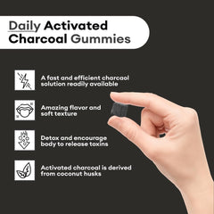 Close-up of Activated Charcoal Gummies with Acai flavor label