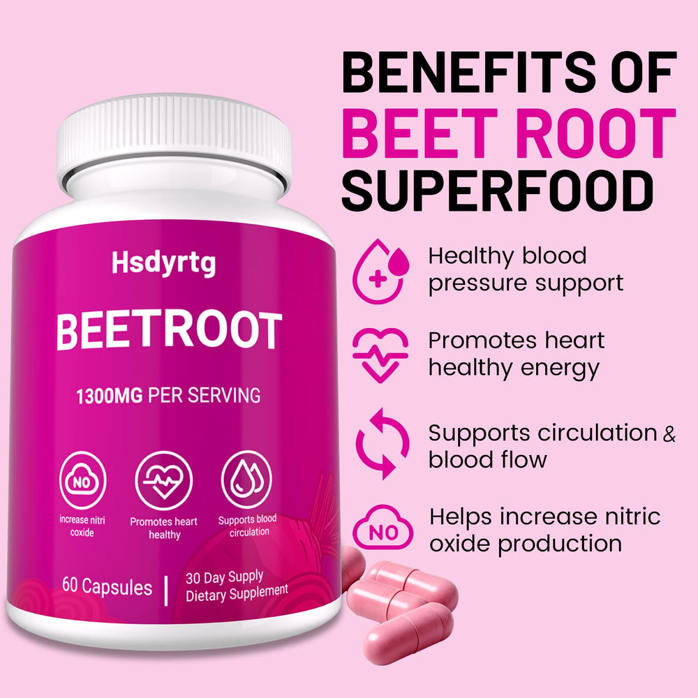 Vegan-certified, non-GMO, gluten-free beetroot capsules packaging