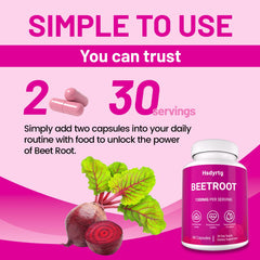 Nutrition facts label on beetroot capsules packaging