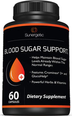 Premium Blood Sugar Support bottle label showing 60 capsules