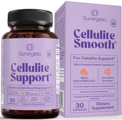 Premium cellulite supplement bottle on white background