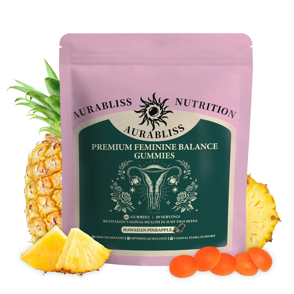 Premium Feminine Balance Gummies bottle with pineapple flavor