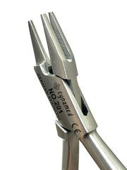 Detailed view of triple-beak orthodontic plier