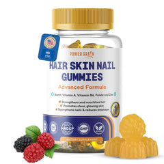 Bottle of Premium Hair Skin Nails Gummies with blueberry flavor