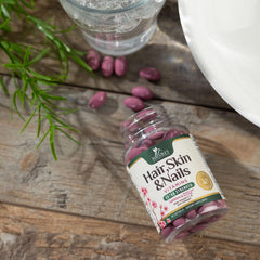 Premium hair skin nails softgels with biotin 5000mcg packaging.