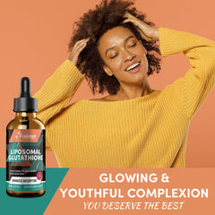 Illustration of ingredients: L-Glutathione, Vitamin C, Hyaluronic Acid, Aloe Vera