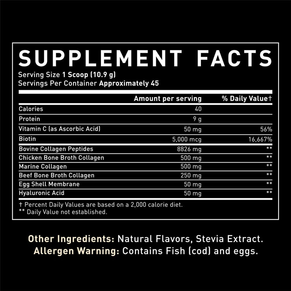 Ingredients list for Premium Multi Collagen Protein Powder Vanilla