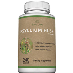 Bottle of Premium Psyllium Husk Fiber Supplement capsules