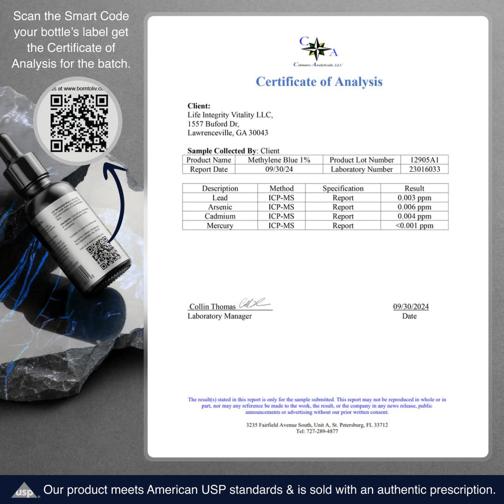 Premium sourcing and quality assurance seal for methylene blue.