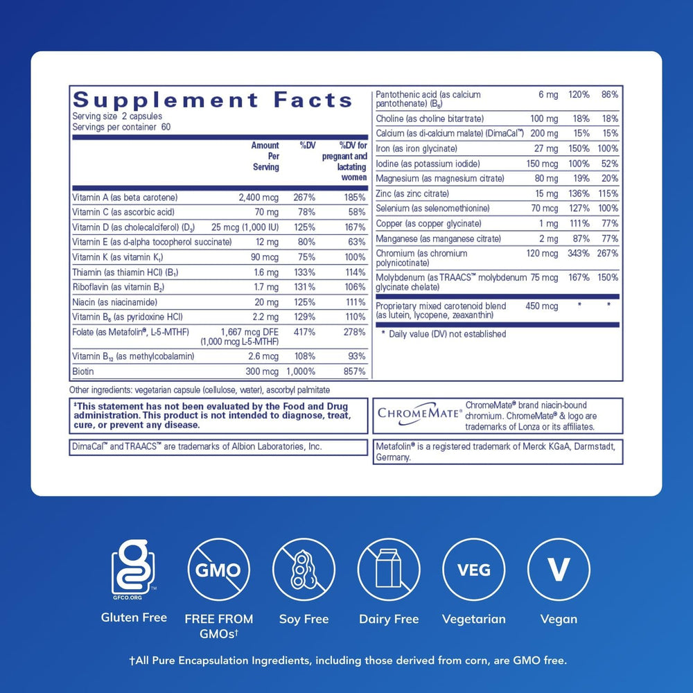 Product label for Pure Encapsulations PreNatal Nutrients