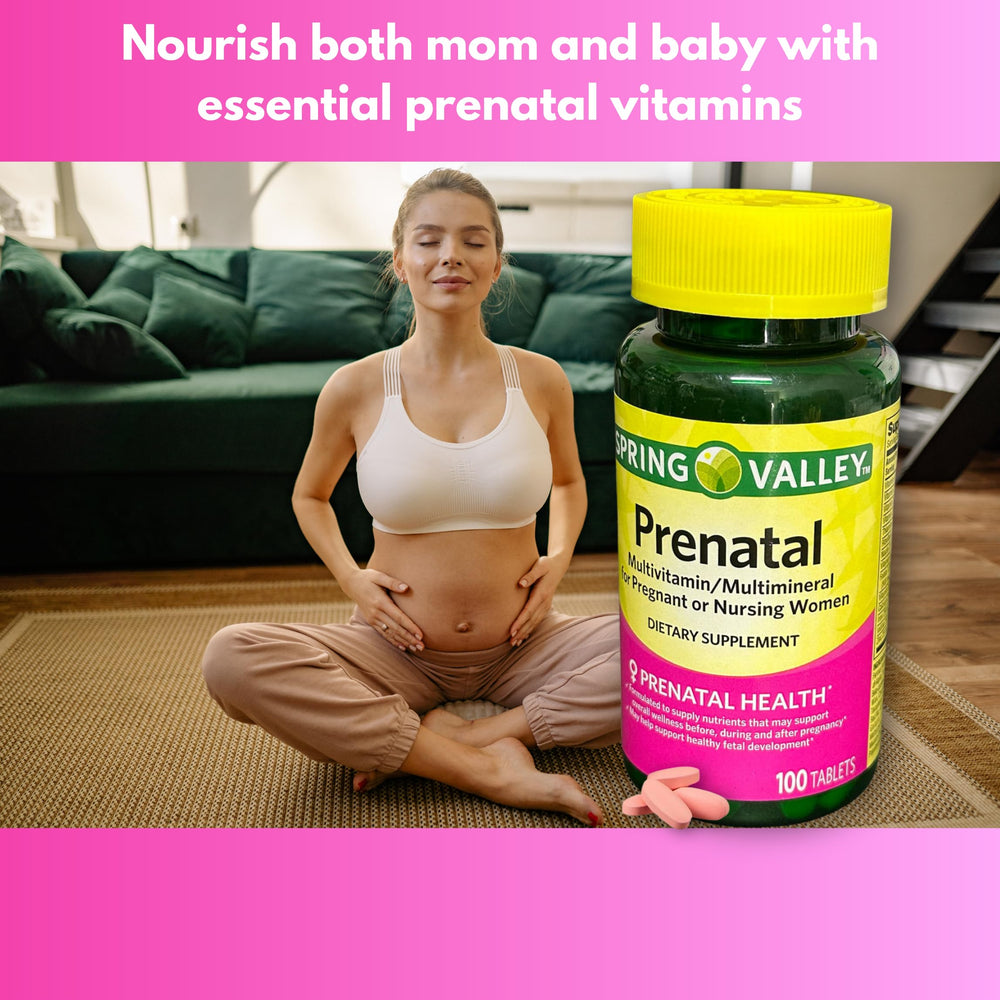 Prenatal vitamins bottle side view