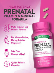 Ingredients and nutrition facts label for prenatal vitamins