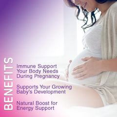 Pregnant silhouette with bottle of prenatal gummies
