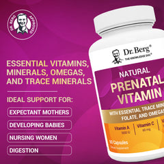 Bottle of Dr. Berg Prenatal Vitamins showing 60 capsules