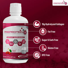 PreProtein 15 bariatric-care bottle illustrates fat-free sugar-free nourishment.