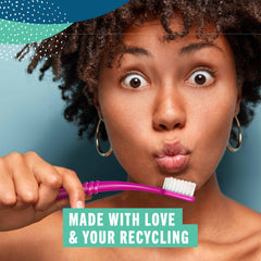 Toothbrush handle made from 100% recycled #5 plastics
