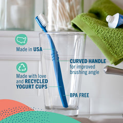 Close-up of curved handle on Preserve toothbrush