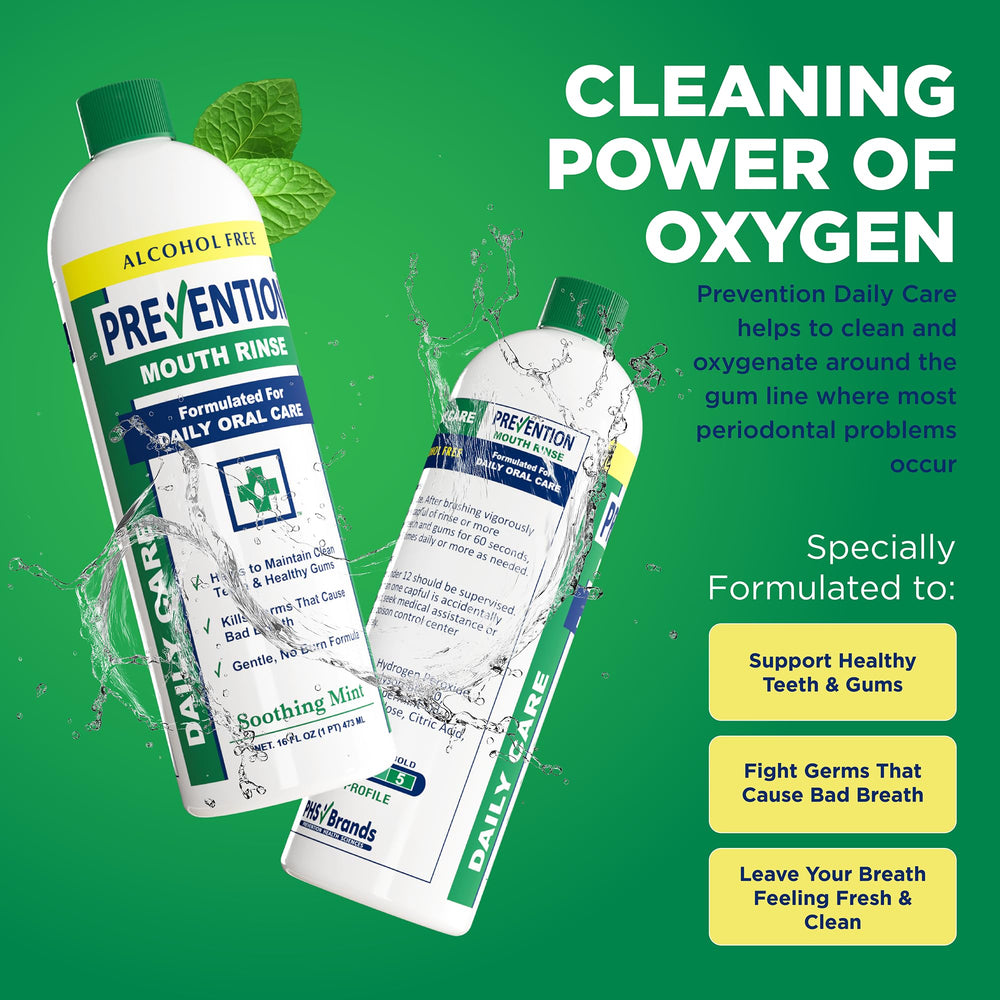 Close-up of mouthwash ingredients including hydrogen peroxide, zinc chloride and glycerin