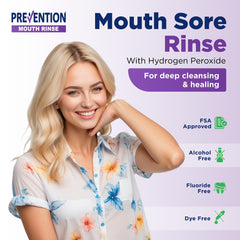 Usage image showing how to rinse with Prevention Mouth Sore Rinse